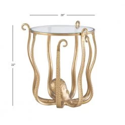 Olivia 20 in. Gold 22 in. H Round Glass End Table with Octopus Base by Powell Company -Powell Company Shop antique gold powell company end side tables hd1720st21 1f 1000