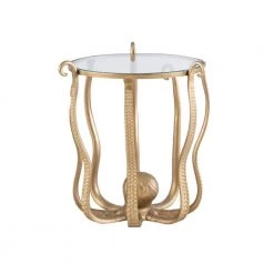 Olivia 20 in. Gold 22 in. H Round Glass End Table with Octopus Base by Powell Company -Powell Company Shop antique gold powell company end side tables hd1720st21 4f 1000