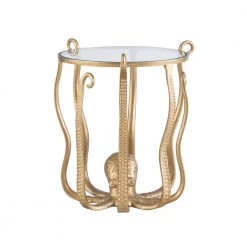 Olivia 20 in. Gold 22 in. H Round Glass End Table with Octopus Base by Powell Company -Powell Company Shop antique gold powell company end side tables hd1720st21 c3 1000
