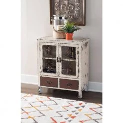 Voigt Antiqued White and Red Console Accent Cabinet by Powell Company -Powell Company Shop antiqued white and red powell company accent cabinets hd1269a19 31 1000