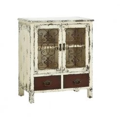 Voigt Antiqued White and Red Console Accent Cabinet by Powell Company