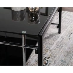 Black Glass Coffee Table and 2-End Table Set by Powell Company -Powell Company Shop black chrome powell company coffee tables hd1506a203 fa 1000