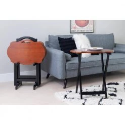 Sarah 23.62 in. W Black & Hazelnut 5 Piece Wood Top Tray Table Set by Powell Company -Powell Company Shop black hazelnut powell company end side tables hd1729tt21 31 1000