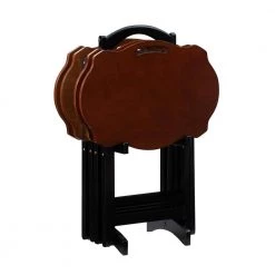 Sarah 23.62 in. W Black & Hazelnut 5 Piece Wood Top Tray Table Set by Powell Company
