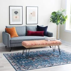 Baxter Black Terra Cotta Stripe Bench with Metal Legs 18 in. H x 46 in. W x 16 in. D by Powell Company -Powell Company Shop black powell company bedroom benches hd1663ab21 1f 1000