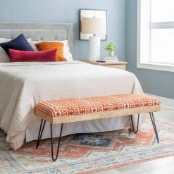 Baxter Black Terra Cotta Stripe Bench with Metal Legs 18 in. H x 46 in. W x 16 in. D by Powell Company -Powell Company Shop black powell company bedroom benches hd1663ab21 4f 1000