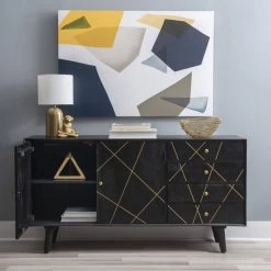 Reeves 58 in. W Black 30.5 in. H Mango Wood Console with 4-Drawers and 2-Shelves by Powell Company -Powell Company Shop black powell company console tables hd1812 31 1000