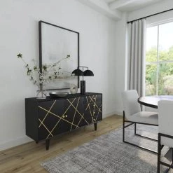 Reeves 58 in. W Black 30.5 in. H Mango Wood Console with 4-Drawers and 2-Shelves by Powell Company -Powell Company Shop black powell company console tables hd1812 44 1000