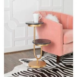 Pippen 10.5 in. Black 24.75 in. Circular Granite End Table with 2-Tiers by Powell Company -Powell Company Shop black powell company end side tables hd1637at21 31 1000