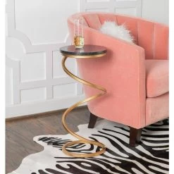 Izzy 10.5 in. Black 23.75 in. Circular Granite End Table with Gold Spiral Support by Powell Company -Powell Company Shop black powell company end side tables hd1638at21 31 1000