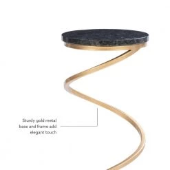 Izzy 10.5 in. Black 23.75 in. Circular Granite End Table with Gold Spiral Support by Powell Company -Powell Company Shop black powell company end side tables hd1638at21 40 1000