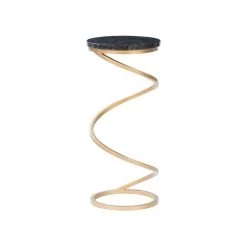 Izzy 10.5 in. Black 23.75 in. Circular Granite End Table with Gold Spiral Support by Powell Company