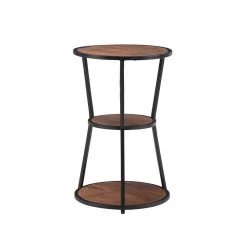 Bailee 16 in. Black 24 in. H Round Metal and Wood End Table with 3-Shelves by Powell Company