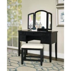 Engel Black Vanity and Bench with Tri-Fold Mirror by Powell Company -Powell Company Shop black powell company jewelry armoires hd1224j19 44 1000