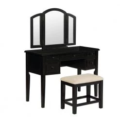 Engel Black Vanity and Bench with Tri-Fold Mirror by Powell Company -Powell Company Shop black powell company jewelry armoires hd1224j19 4f 1000