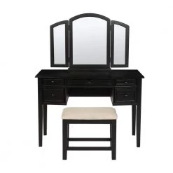 Engel Black Vanity and Bench with Tri-Fold Mirror by Powell Company