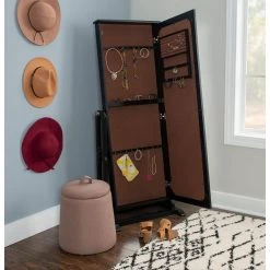 Sirena Black Cheval Mirrored Jewelry Armoire 26.5 in. W x 19 in. D x 59.75 in. H by Powell Company -Powell Company Shop black powell company jewelry armoires hd1762ja21 77 1000