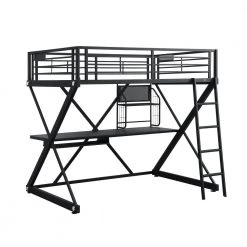 Lorenz Heavy Metal Loft Study Bunk Bed by Powell Company -Powell Company Shop black powell company loft beds hd1211y19 c3 1000