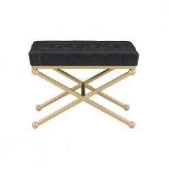 Kelli Black Faux Leather Button Tufted Ottoman by Powell Company -Powell Company Shop black powell company ottomans hd1664ab21 c3 1000