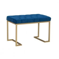 Kelli Blue Navy Upholstered Bench with Gold Metal Legs 18 in. H x 26 in. W x 16 in. D by Powell Company