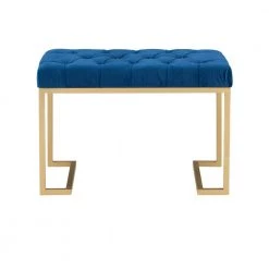 Kelli Blue Navy Upholstered Bench with Gold Metal Legs 18 in. H x 26 in. W x 16 in. D by Powell Company -Powell Company Shop blue powell company bedroom benches hd1665ab21 c3 1000
