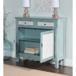 Paradise 41 in. Blue Standard Rectangle Wood Console Table with 2-Drawers by Powell Company -Powell Company Shop blue powell company console tables hd1009a19 4f 1000