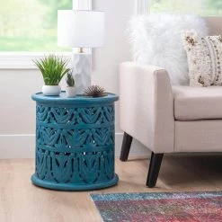Serena 17 in. W Blue 17 in. H Circular Mango Wood End Table by Powell Company 15 Serena 17 in. W Blue 17 in. H Circular Mango Wood End Table by Powell Company -Powell Company Shop blue powell company end side tables hd1780st21 31 1000