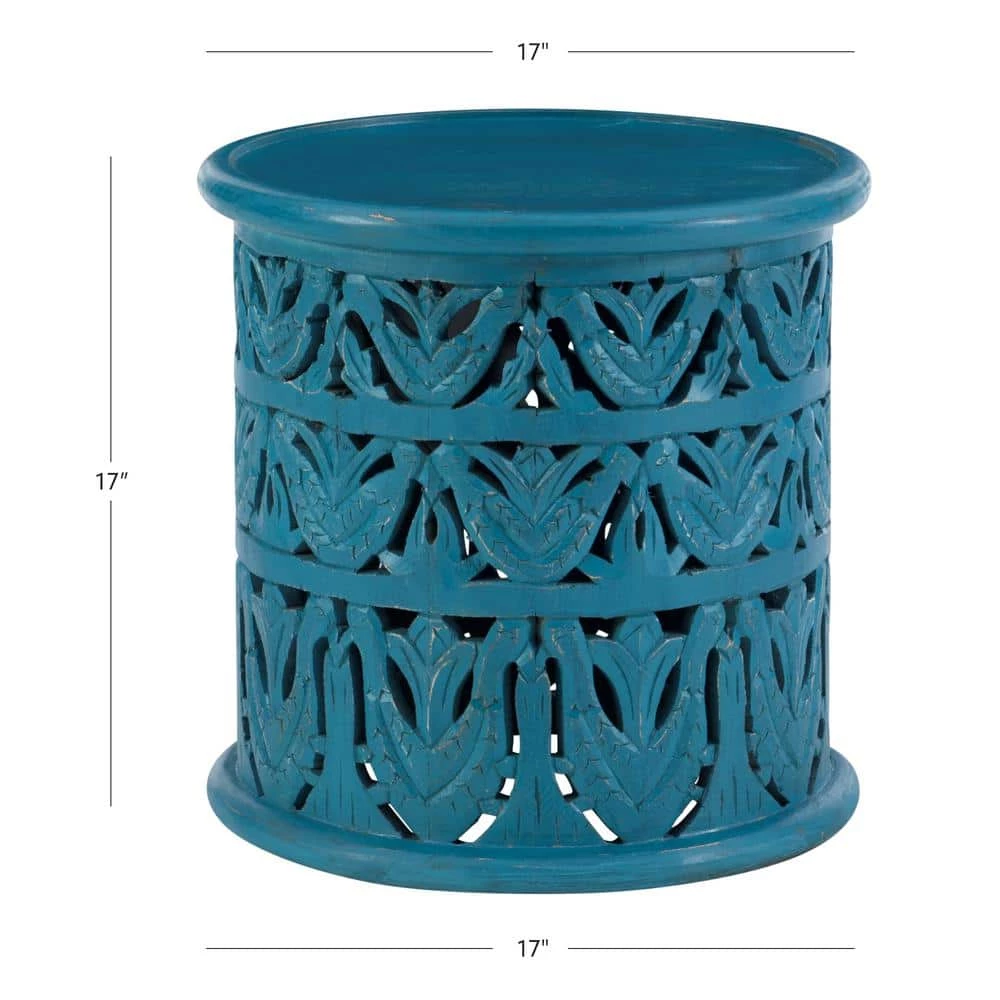 Serena 17 in. W Blue 17 in. H Circular Mango Wood End Table by Powell Company 7 Serena 17 in. W Blue 17 in. H Circular Mango Wood End Table by Powell Company - Image 5
