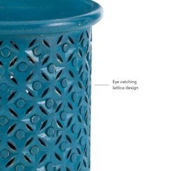 Elia 17 in. Blue 18 in. H Round Mango Wood Side Table with Hand-Carved Silhouette by Powell Company -Powell Company Shop blue powell company end side tables hd1800 44 1000