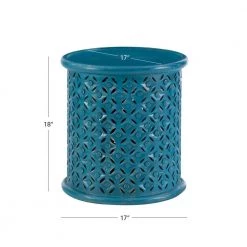 Elia 17 in. Blue 18 in. H Round Mango Wood Side Table with Hand-Carved Silhouette by Powell Company -Powell Company Shop blue powell company end side tables hd1800 4f 1000