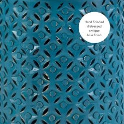 Elia 17 in. Blue 18 in. H Round Mango Wood Side Table with Hand-Carved Silhouette by Powell Company -Powell Company Shop blue powell company end side tables hd1800 fa 1000