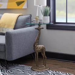 Giada 16 in. Wide Brown Antique Gold 27.5 in. High Round Glass Top Side Table with Giraffe Base by Powell Company 15 Giada 16 in. Wide Brown Antique Gold 27.5 in. High Round Glass Top Side Table with Giraffe Base by Powell Company -Powell Company Shop bronze powell company end side tables hd1709st21 31 1000