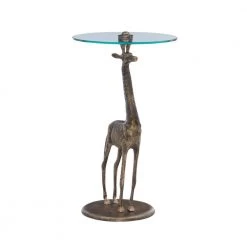 Giada 16 in. Wide Brown Antique Gold 27.5 in. High Round Glass Top Side Table with Giraffe Base by Powell Company