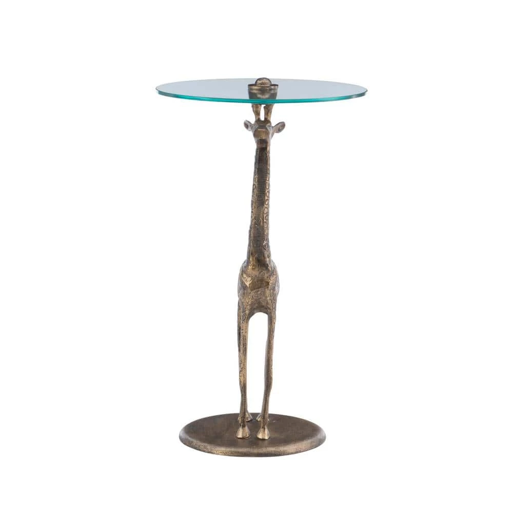 Giada 16 in. Wide Brown Antique Gold 27.5 in. High Round Glass Top Side Table with Giraffe Base by Powell Company 7 Giada 16 in. Wide Brown Antique Gold 27.5 in. High Round Glass Top Side Table with Giraffe Base by Powell Company - Image 5