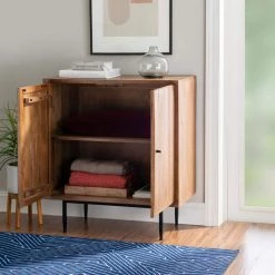 McKayla Natural Brown Mango Wood Cabinet with 3D Panel Doors by Powell Company -Powell Company Shop brown powell company accent cabinets hd1811 77 1000