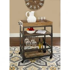 Biddeford Brown Rustic Rectangle Bar Cart by Powell Company -Powell Company Shop brown powell company bar carts hd1034a19 1f 1000