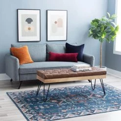 Baxter Brown Bench Faux Leather Bench with Metal Legs 18 in. H x 46 in. W x 16 in. D by Powell Company -Powell Company Shop brown powell company bedroom benches hd1662ab21 4f 1000