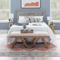 Myah Brown Bench with White Shaggy Upholstery 45 in. L x 16 in. D x 18 in. H by Powell Company -Powell Company Shop brown powell company bedroom benches hd1714ub21 4f 1000