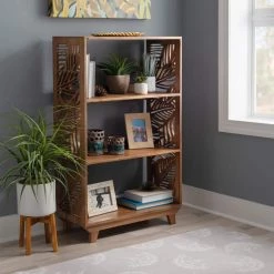 Lucy 45 in. H Natural Brown Mango Wood 3-Shelf Accent Bookcase with Palm Leaves Side Panels by Powell Company 10 Lucy 45 in. H Natural Brown Mango Wood 3-Shelf Accent Bookcase with Palm Leaves Side Panels by Powell Company -Powell Company Shop brown powell company bookcases bookshelves hd1799 31 1000