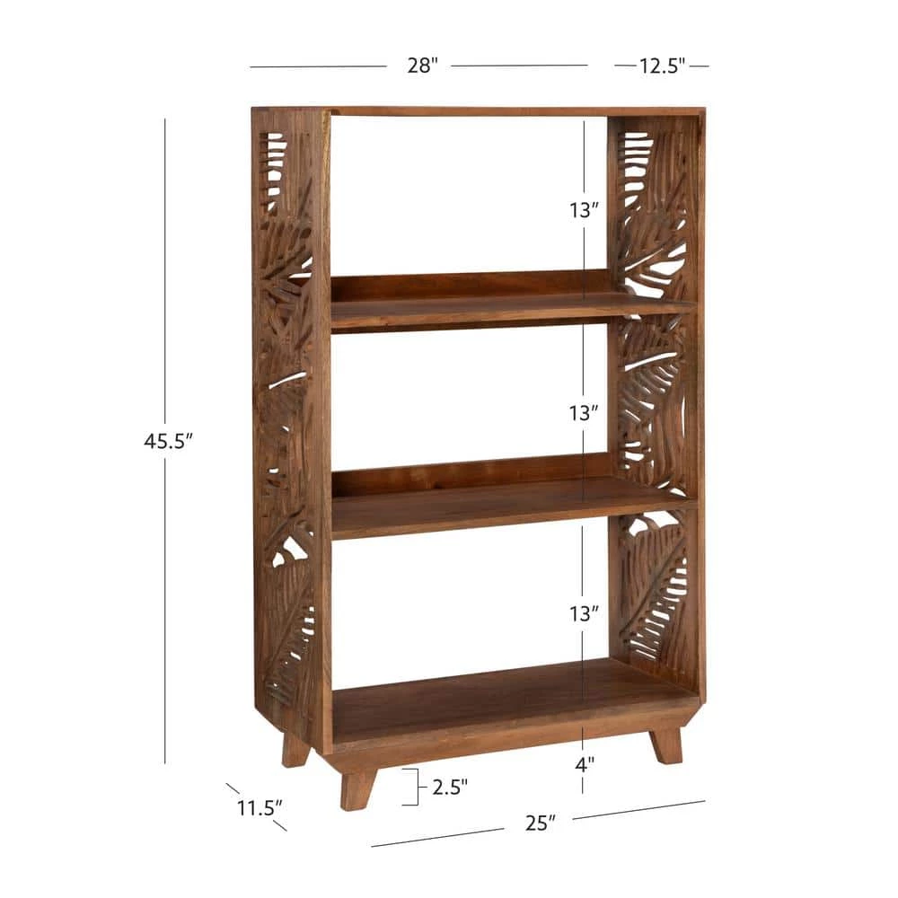 Lucy 45 in. H Natural Brown Mango Wood 3-Shelf Accent Bookcase with Palm Leaves Side Panels by Powell Company 5 Lucy 45 in. H Natural Brown Mango Wood 3-Shelf Accent Bookcase with Palm Leaves Side Panels by Powell Company - Image 4