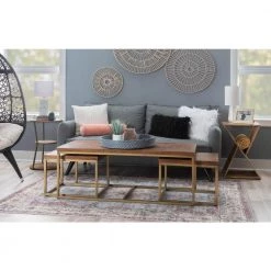 Edith 48 in. L Gold Metal 18.5 in. H Rectangle Wood top Coffee Table with 2-End Tables by Powell Company -Powell Company Shop brown powell company coffee tables hd1795ct21 44 1000