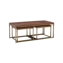 Edith 48 in. L Gold Metal 18.5 in. H Rectangle Wood top Coffee Table with 2-End Tables by Powell Company