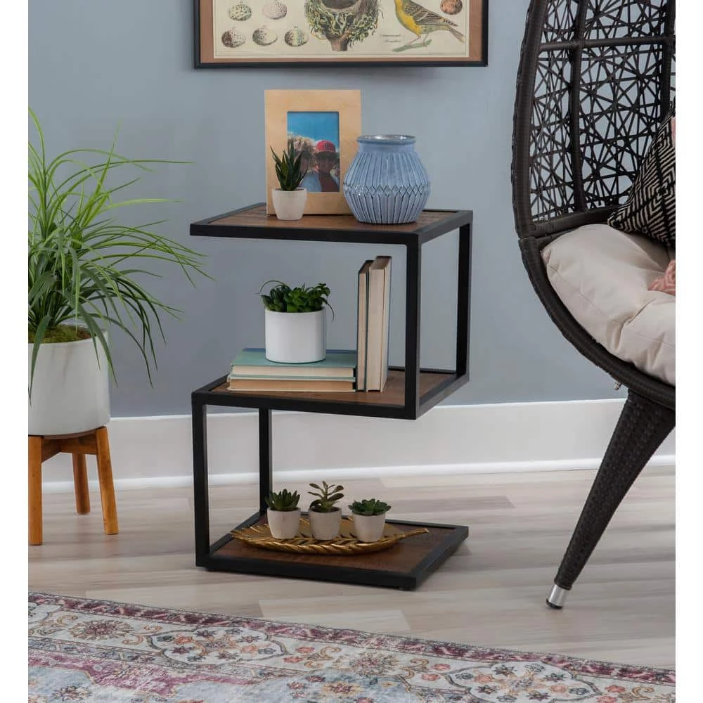 Ehren 16 in. x 24 in. H Brown Black Rectangular Metal and Wood End Table with 3-Shelves by Powell Company 10 Ehren 16 in. x 24 in. H Brown Black Rectangular Metal and Wood End Table with 3-Shelves by Powell Company - Image 8