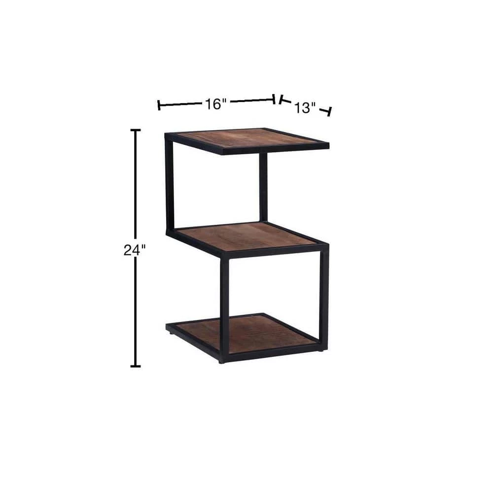 Ehren 16 in. x 24 in. H Brown Black Rectangular Metal and Wood End Table with 3-Shelves by Powell Company 5 Ehren 16 in. x 24 in. H Brown Black Rectangular Metal and Wood End Table with 3-Shelves by Powell Company - Image 3