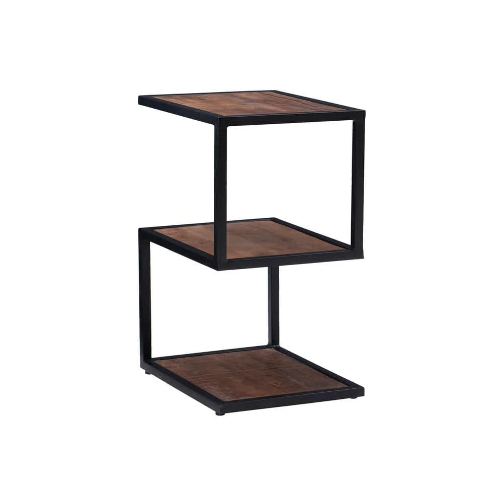 Ehren 16 in. x 24 in. H Brown Black Rectangular Metal and Wood End Table with 3-Shelves by Powell Company 8 Ehren 16 in. x 24 in. H Brown Black Rectangular Metal and Wood End Table with 3-Shelves by Powell Company - Image 6