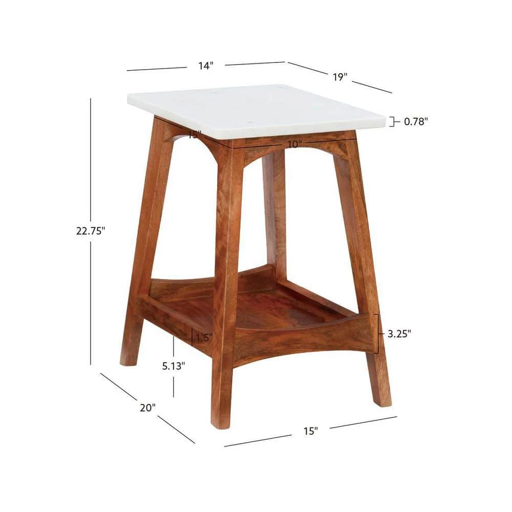 Jesi 14 in. W Brown Mango Wood 22.75 in. H Marble Top End Table with Shelf by Powell Company 7 Jesi 14 in. W Brown Mango Wood 22.75 in. H Marble Top End Table with Shelf by Powell Company - Image 5