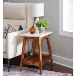 Jesi 14 in. W Brown Mango Wood 22.75 in. H Marble Top End Table with Shelf by Powell Company 13 Jesi 14 in. W Brown Mango Wood 22.75 in. H Marble Top End Table with Shelf by Powell Company -Powell Company Shop brown powell company end side tables hd1670st21 31 1000