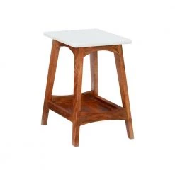 Jesi 14 in. W Brown Mango Wood 22.75 in. H Marble Top End Table with Shelf by Powell Company