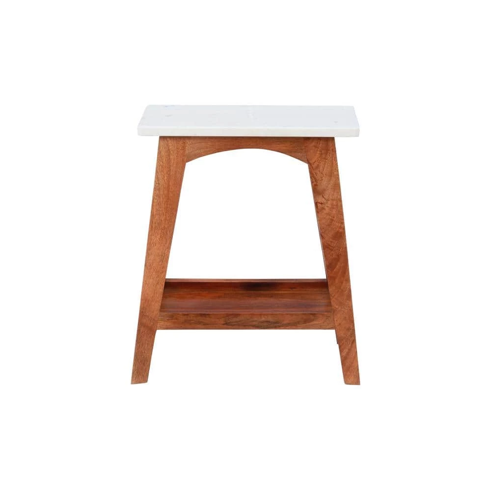 Jesi 14 in. W Brown Mango Wood 22.75 in. H Marble Top End Table with Shelf by Powell Company 5 Jesi 14 in. W Brown Mango Wood 22.75 in. H Marble Top End Table with Shelf by Powell Company - Image 3