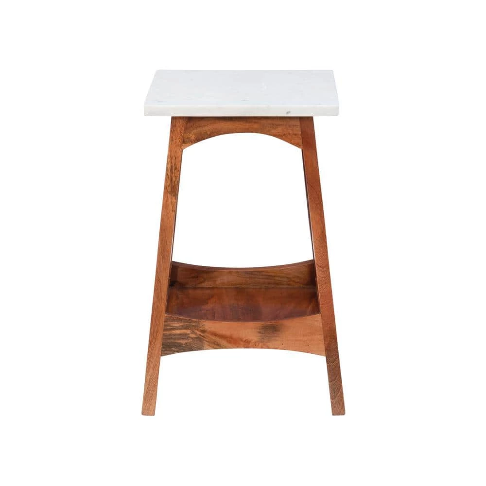 Jesi 14 in. W Brown Mango Wood 22.75 in. H Marble Top End Table with Shelf by Powell Company 4 Jesi 14 in. W Brown Mango Wood 22.75 in. H Marble Top End Table with Shelf by Powell Company - Image 2